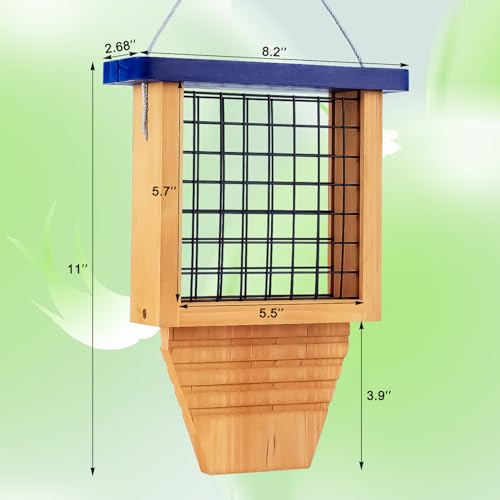 Gbekery Wooden Suet Bird Feeder for Outside Hanging, Woodpecker Suet Feeder with Tail Prop, Hanging Bird Feeder for Wild Birds, 1 Pack, Blue - Image 2