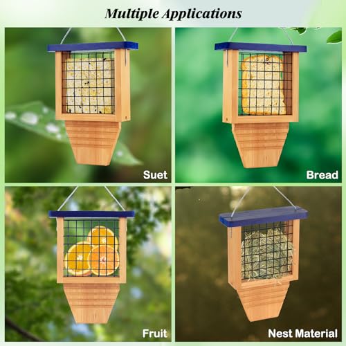 Gbekery Wooden Suet Bird Feeder for Outside Hanging, Woodpecker Suet Feeder with Tail Prop, Hanging Bird Feeder for Wild Birds, 1 Pack, Blue - Image 4