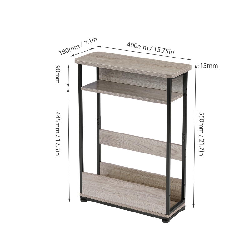 YEAKOO Narrow Side Table,3-Tier Slim End Table with Storage Shelf,Modern Sofa Table Thin Side Table for Narrow and Small Spaces, Skinny Bedside Table Small Nightstand with Magazine Rack Space Saving/Oak - Image 3