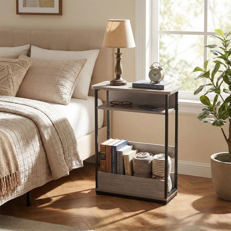 YEAKOO Narrow Side Table,3-Tier Slim End Table with Storage Shelf,Modern Sofa Table Thin Side Table for Narrow and Small Spaces, Skinny Bedside Table Small Nightstand with Magazine Rack Space Saving/Oak - Image 5