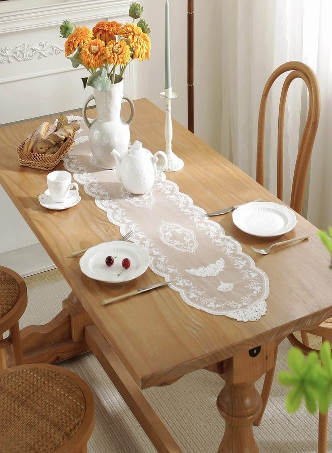 VIRFONOR White Lace Table Runner, Retro Flower Embroidered Dresser Scarf for Dining /Wedding Banquet/ Home/ Coffee Table Decoration (12"×59") - Image 4