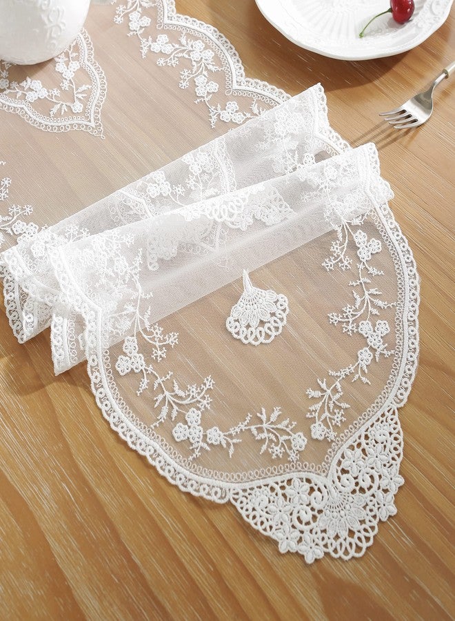 VIRFONOR White Lace Table Runner, Retro Flower Embroidered Dresser Scarf for Dining /Wedding Banquet/ Home/ Coffee Table Decoration (12"×59") - Image 1
