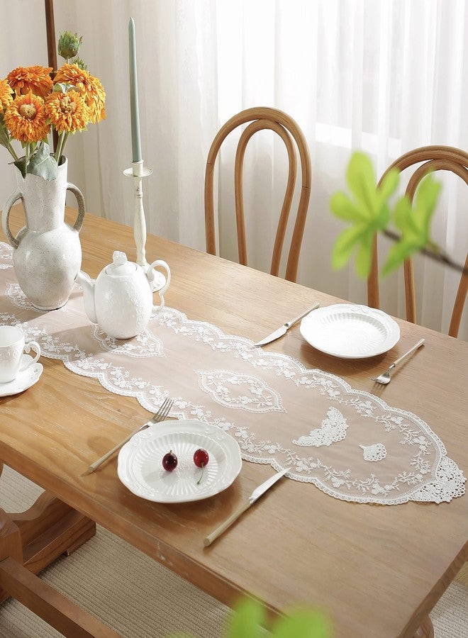 VIRFONOR White Lace Table Runner, Retro Flower Embroidered Dresser Scarf for Dining /Wedding Banquet/ Home/ Coffee Table Decoration (12"×59") - Image 5