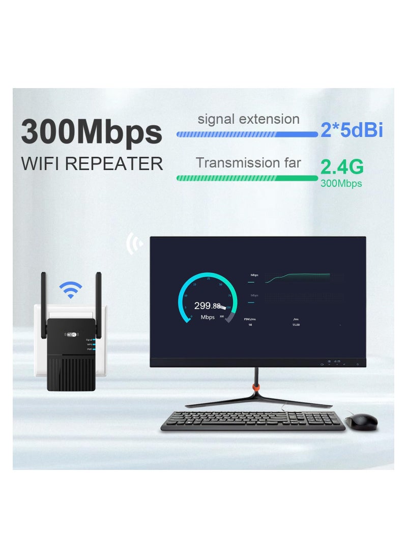 SYOSI WiFi extender, 2024 Newest WiFi Extender, Booster 300Mbps WiFi Repeater, 2.4GHz Wireless Repeater, WiFi Booster for Home, Wireless Range Extender with Wider Coverage, WPS Setup, UK Plug N3B  - Image 5