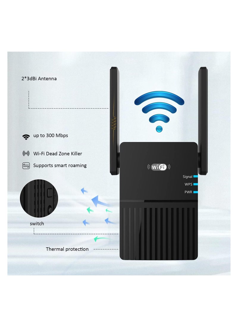 SYOSI WiFi extender, 2024 Newest WiFi Extender, Booster 300Mbps WiFi Repeater, 2.4GHz Wireless Repeater, WiFi Booster for Home, Wireless Range Extender with Wider Coverage, WPS Setup, UK Plug N3B  - Image 2