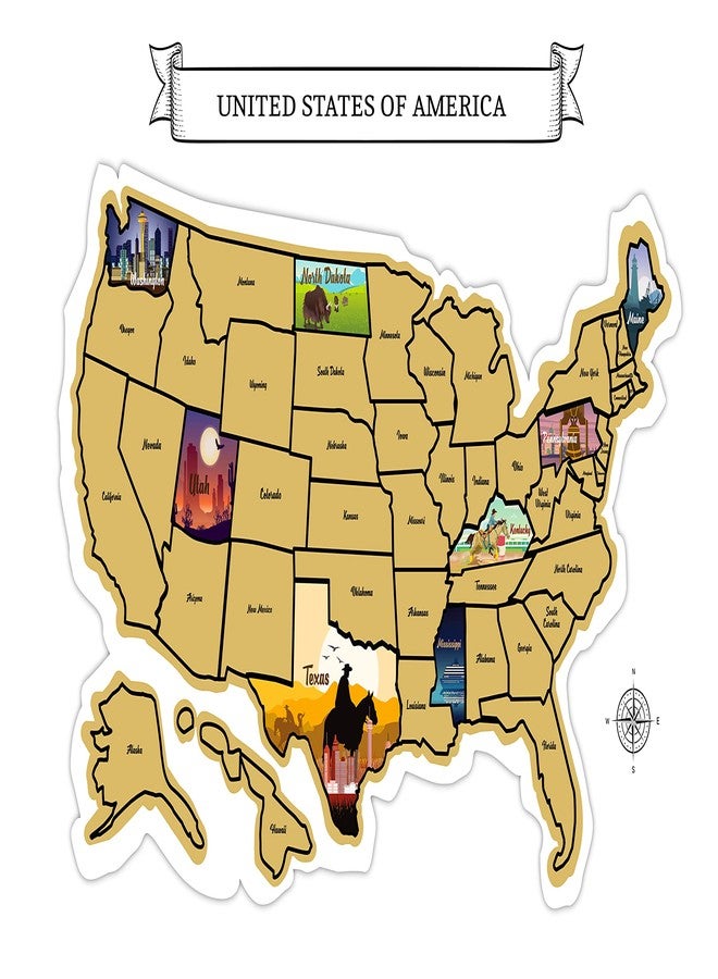 GLIBERTVILLAGEGOODS Large 23x16 Scratch-Off USA Map - Hand-Drawn Travel Design with Accessories, Laminated for Home Décor - Deluxe States Tracker, Road Trip Gift, Perfect for Travelers, Adventure & Geography Lovers - Image 3