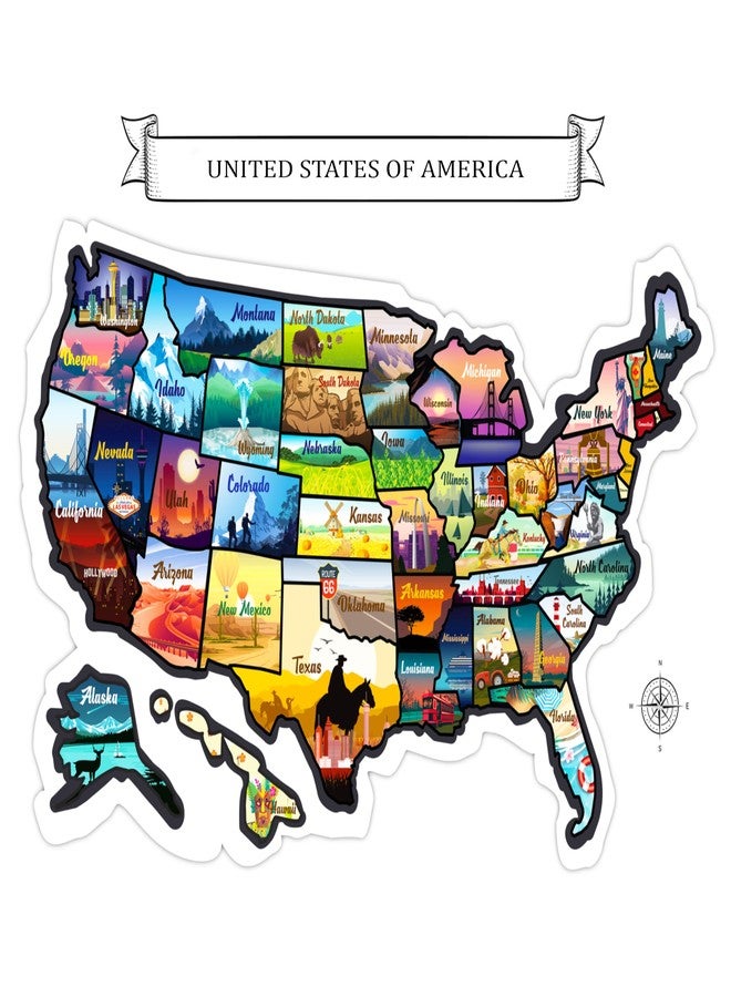 GLIBERTVILLAGEGOODS Large 23x16 Scratch-Off USA Map - Hand-Drawn Travel Design with Accessories, Laminated for Home Décor - Deluxe States Tracker, Road Trip Gift, Perfect for Travelers, Adventure & Geography Lovers - Image 2