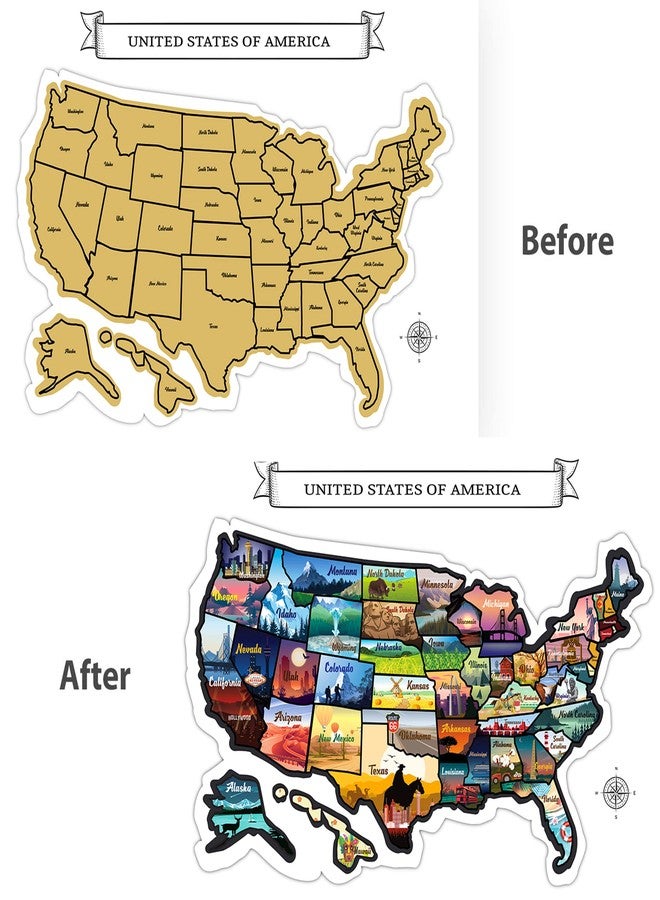 GLIBERTVILLAGEGOODS Large 23x16 Scratch-Off USA Map - Hand-Drawn Travel Design with Accessories, Laminated for Home Décor - Deluxe States Tracker, Road Trip Gift, Perfect for Travelers, Adventure & Geography Lovers - Image 4