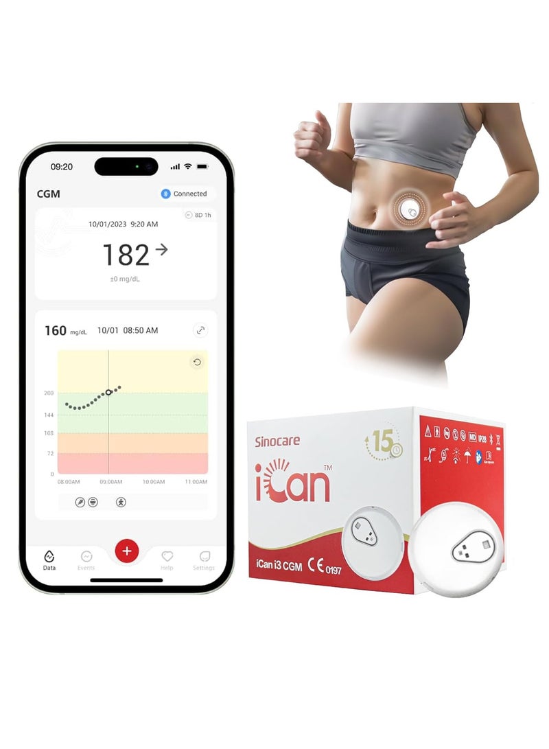 iCAN i3 Continuous Glucose Monitoring Kit 15 Days Every 3 Min Output Test Value Via App
