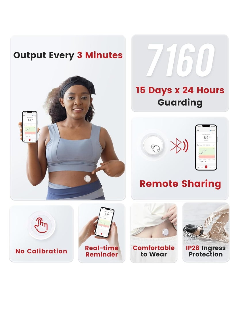 iCAN i3 Continuous Glucose Monitoring Kit 15 Days Every 3 Min Output Test Value Via App