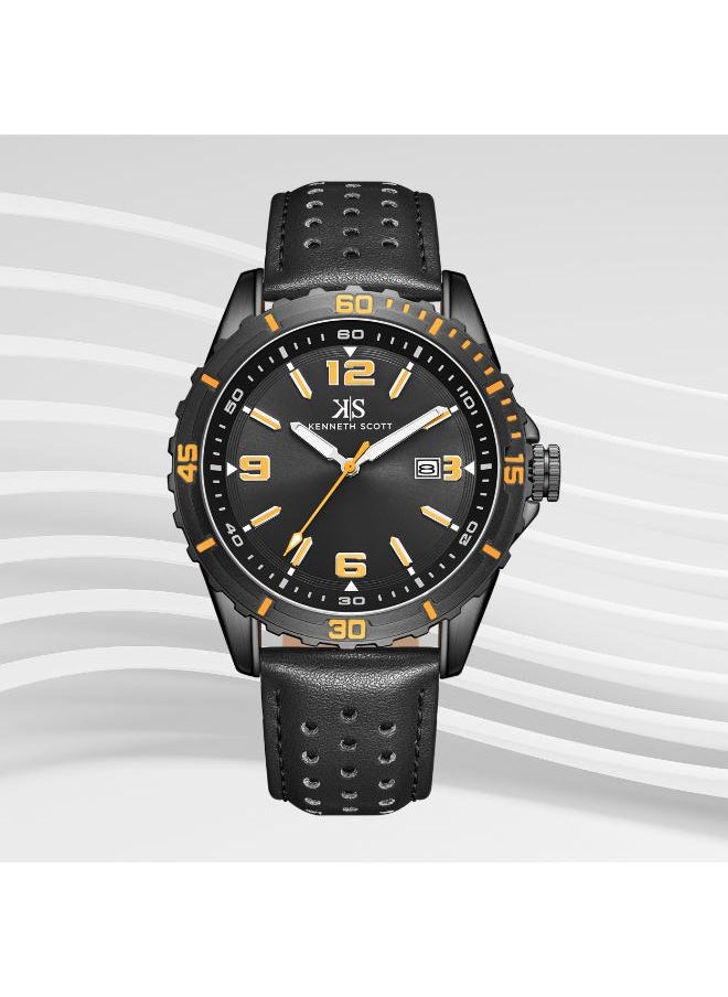 KENNETH SCOTT Kenneth Scott K24022-BLBBO Men's Analog Display Watch & Leather  Strap Black  - Image 3