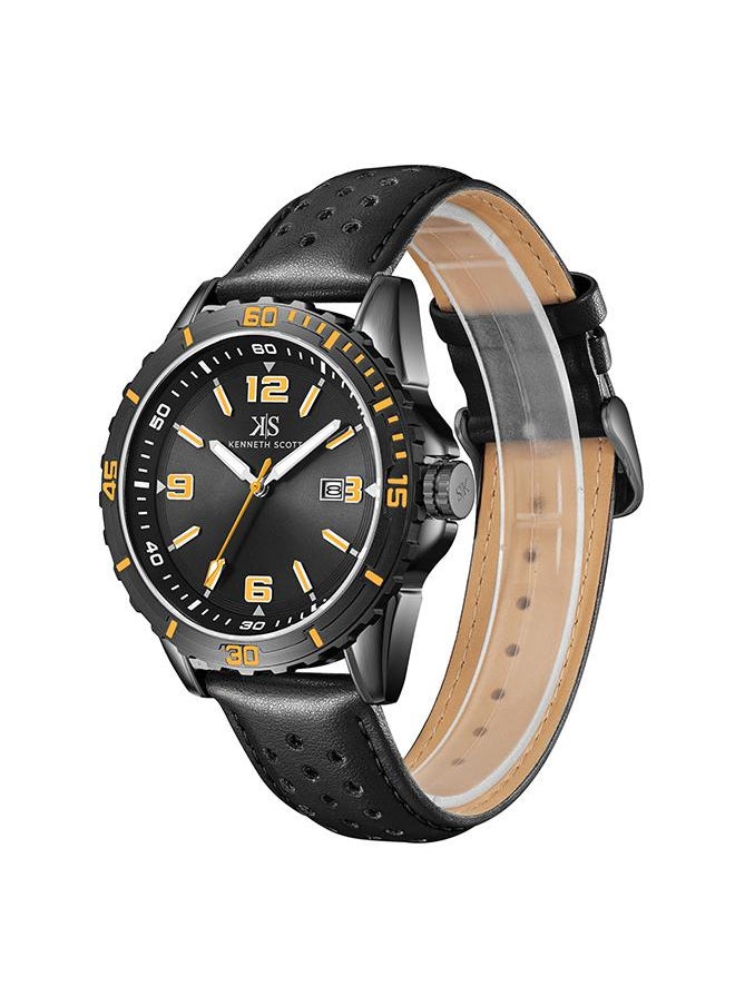 KENNETH SCOTT Kenneth Scott K24022-BLBBO Men's Analog Display Watch & Leather  Strap Black  - Image 2