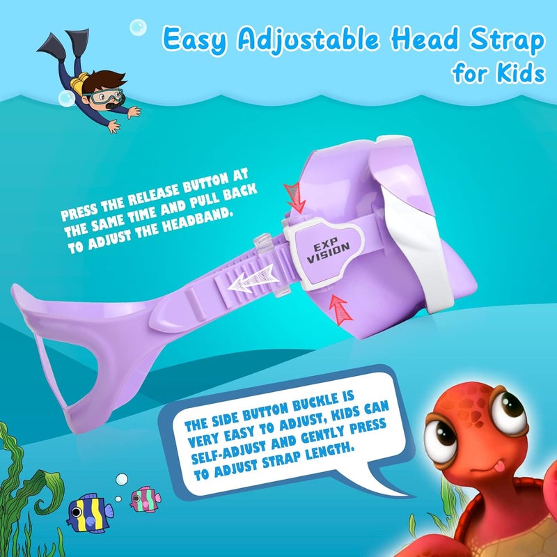 EXP VISION Kinder Taucherbrille, Kinder-Schwimmmaske 180 Anti-Fog-Tauchmaske, Kinder-Schwimmbrille mit Nasenabdeckung Auslaufsichere Schwimmbrille Anti-Shattered Lens fr Jugendliche 4-15 - Image 5