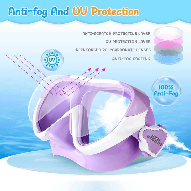 EXP VISION Kinder Taucherbrille, Kinder-Schwimmmaske 180 Anti-Fog-Tauchmaske, Kinder-Schwimmbrille mit Nasenabdeckung Auslaufsichere Schwimmbrille Anti-Shattered Lens fr Jugendliche 4-15 - Image 3