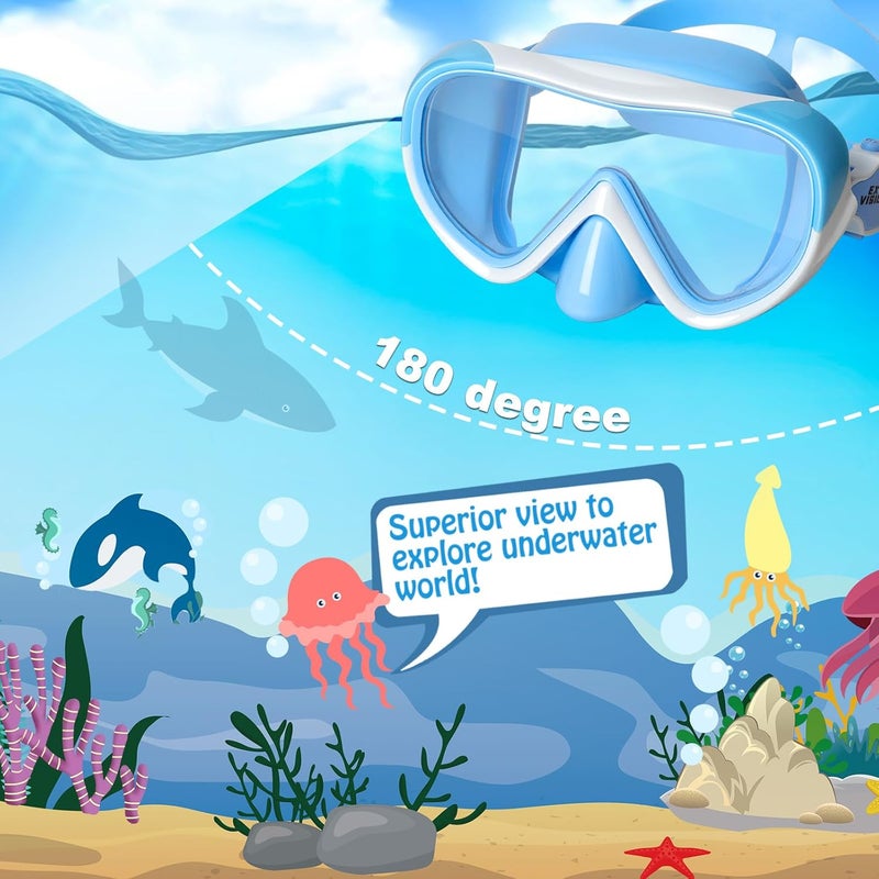 EXP VISION Kinder Taucherbrille, Kinder-Schwimmmaske 180 Anti-Fog-Tauchmaske, Kinder-Schwimmbrille mit Nasenabdeckung Auslaufsichere Schwimmbrille Anti-Shattered Lens fr Jugendliche 4-15 - Image 2