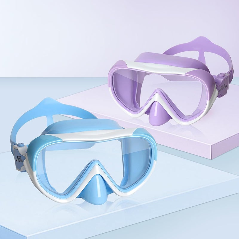 EXP VISION Kinder Taucherbrille, Kinder-Schwimmmaske 180 Anti-Fog-Tauchmaske, Kinder-Schwimmbrille mit Nasenabdeckung Auslaufsichere Schwimmbrille Anti-Shattered Lens fr Jugendliche 4-15 - Image 1