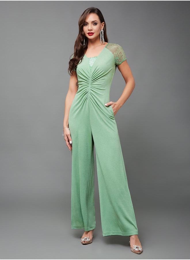Styli Embellished Ruched Detail Wide Leg Jumpsuit  - Image 1