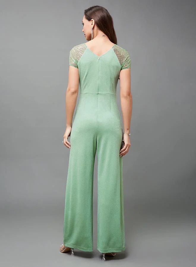 Styli Embellished Ruched Detail Wide Leg Jumpsuit
