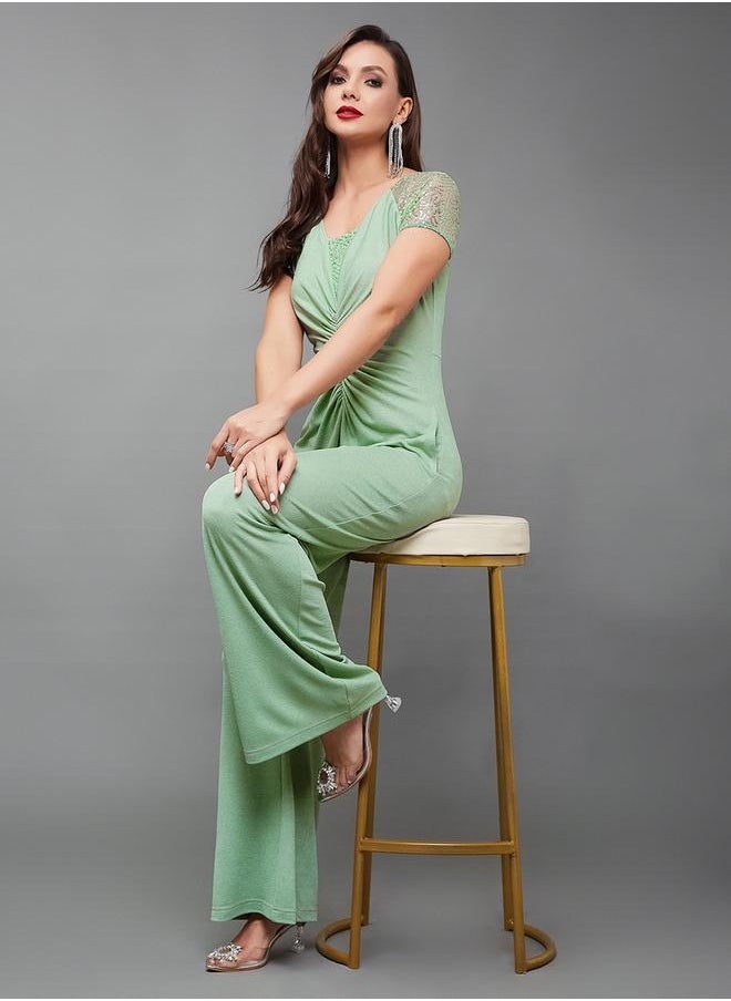 Styli Embellished Ruched Detail Wide Leg Jumpsuit  - Image 4