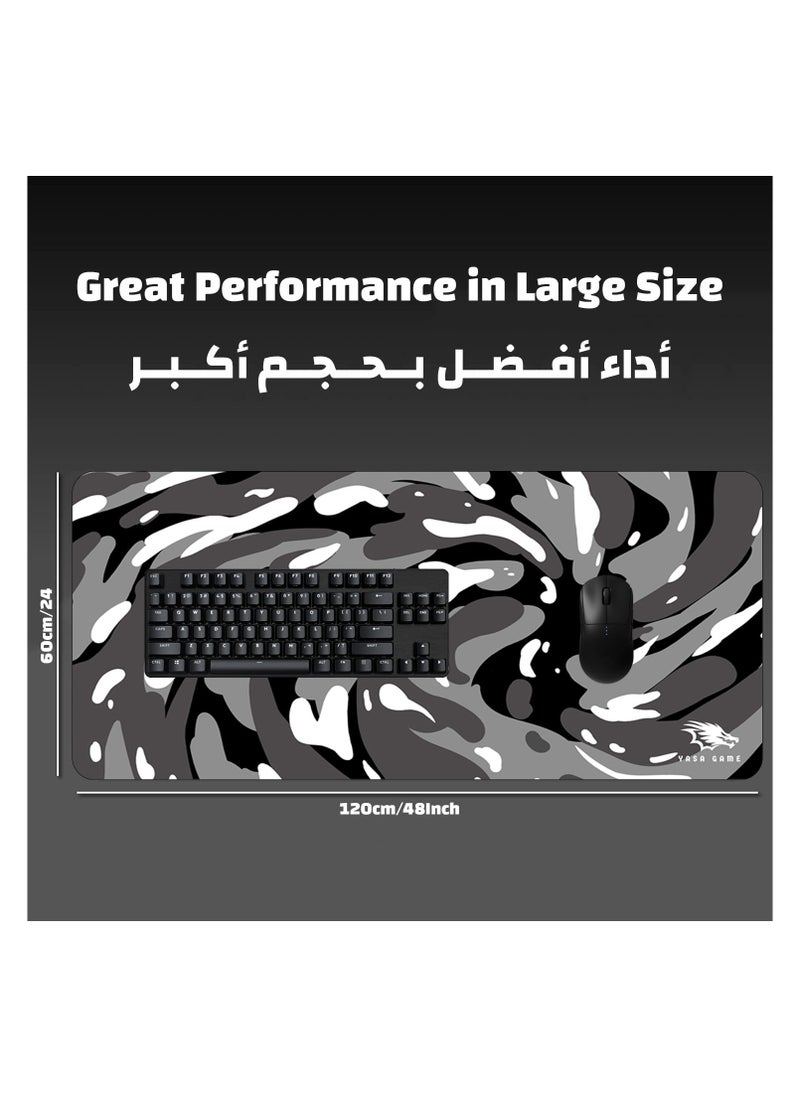 YASA GAME - Extended Large Gaming Mouse Pad 120 X 60 cm XXL Full Desk Art style & Mousepad Non-Slip Rubber Base Big Keyboard Mat with Stitched Edges water resist for Gaming from Yasa ( Snow Black) - Image 1