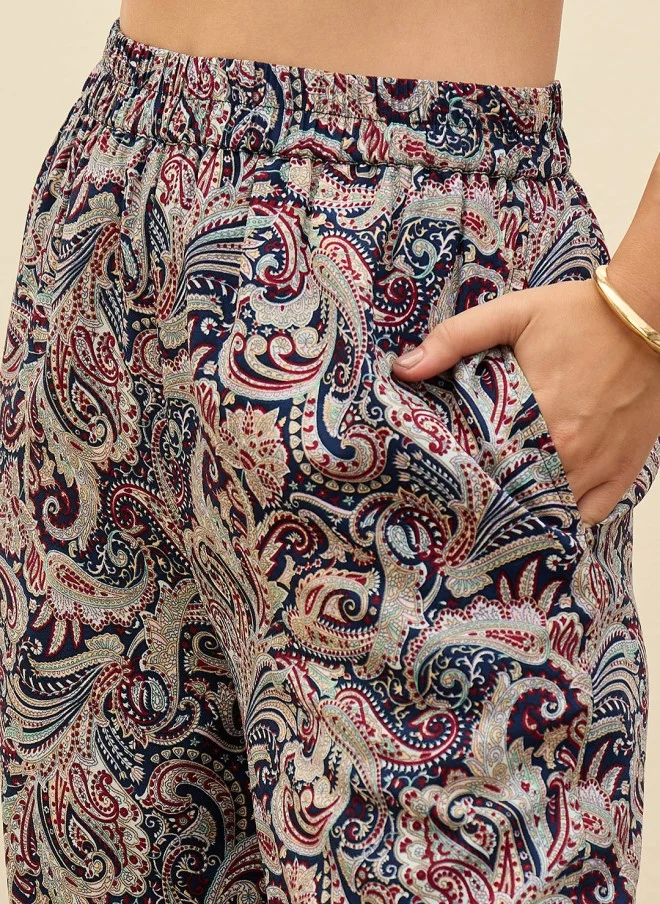SASSAFRAS Printed Crop Top And Trousers Co-Ords For Women