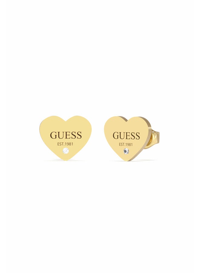 GUESS Plain Heart with Black Logo Earring
