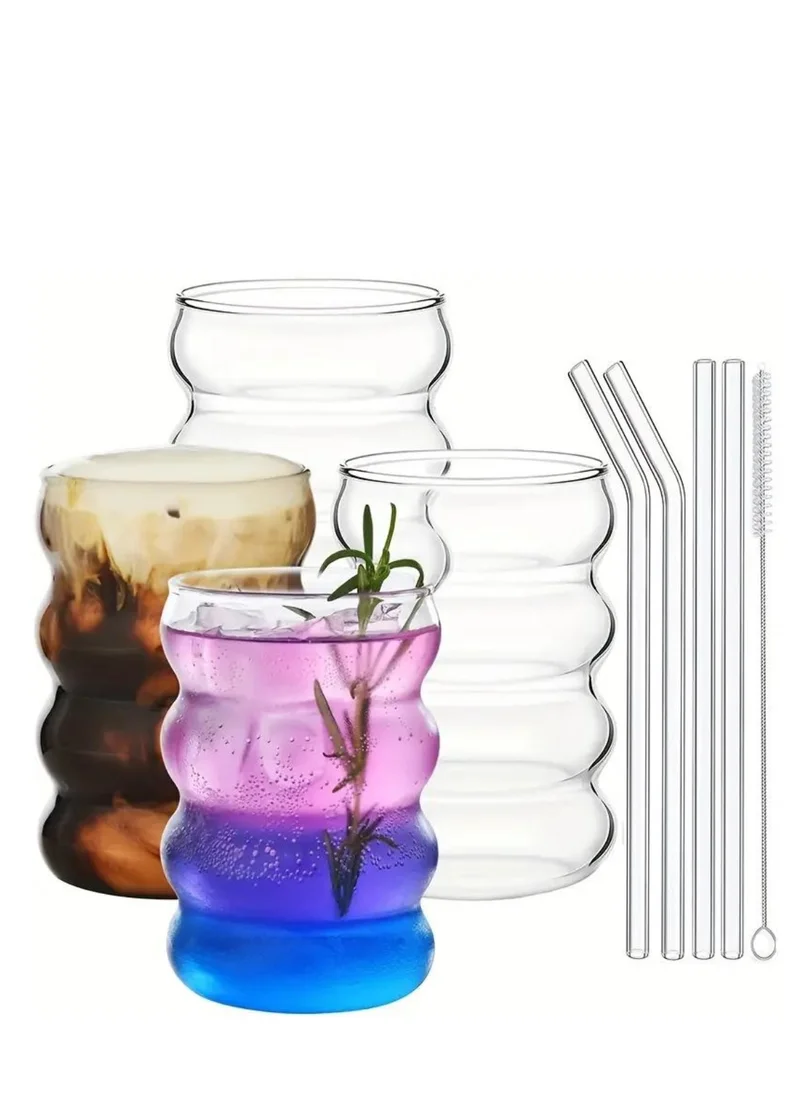 1Chase Ripple Shaped Drinking Glasses with Straws 330 ML (Set of 4)