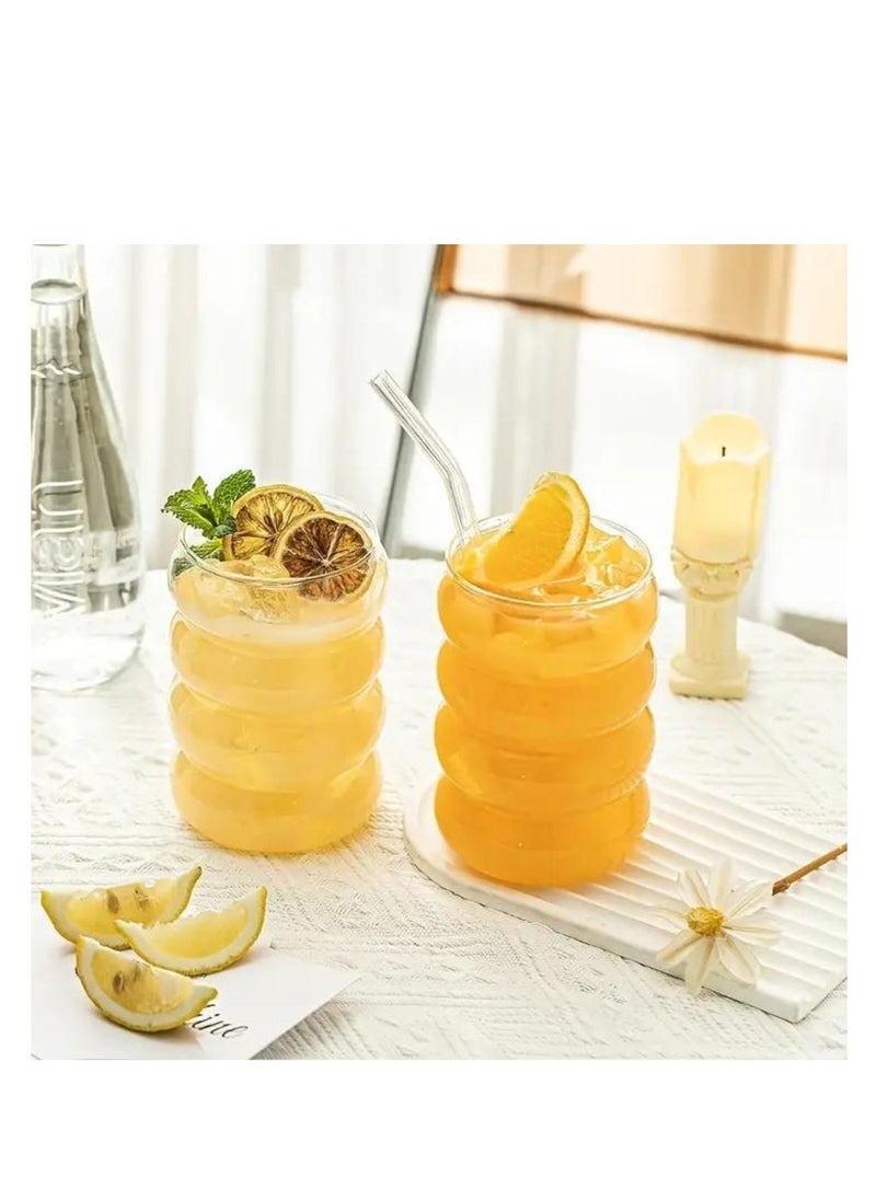 1Chase - Ripple Shaped Drinking Glasses with Straws 330 ML (Set of 4) - Image 1