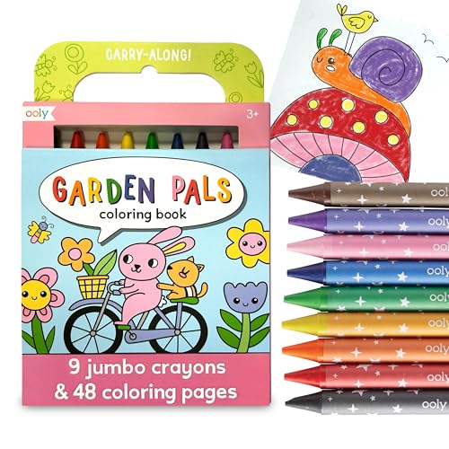 Ooly Travel Art Kit with 9 Jumbo Crayons 48 Themed Coloring Pages Case for Easy Traveling Art Creation Perfect Airplane Road Trip Activities for Kids Garden Pals - Image 1