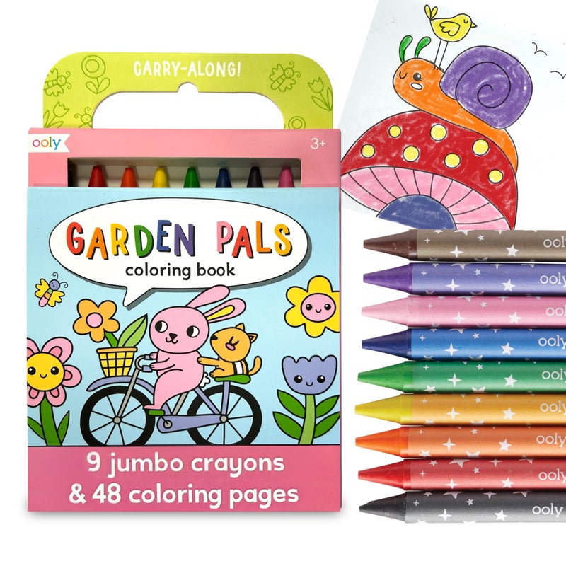Ooly Travel Art Kit with 9 Jumbo Crayons 48 Themed Coloring Pages Case for Easy Traveling Art Creation Perfect Airplane Road Trip Activities for Kids Garden Pals - Image 3