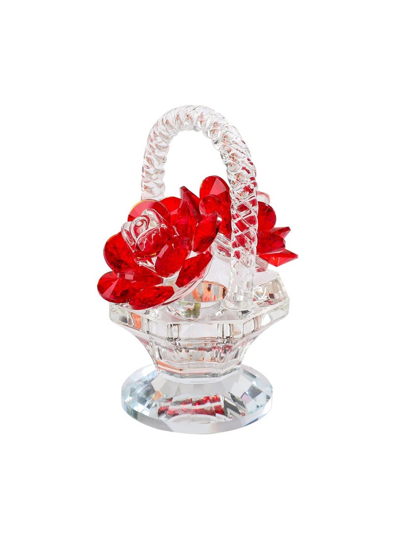 KASTWAVE Crystal Rose Basket Collectible Figurines for Women, Small Handmade Glass Art Collectible Figurine for Home Wedding Party Decoration, Beautiful Flower Gifts for Women Girl (Red) - Image 1