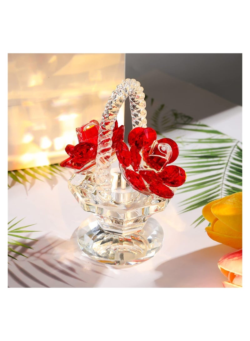 KASTWAVE Crystal Rose Basket Collectible Figurines for Women, Small Handmade Glass Art Collectible Figurine for Home Wedding Party Decoration, Beautiful Flower Gifts for Women Girl (Red) - Image 2