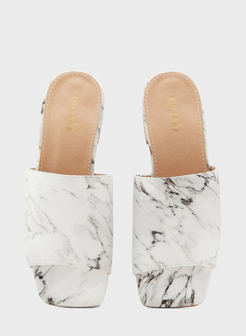 Khizana Square Toe Marble Print Mule Sandal