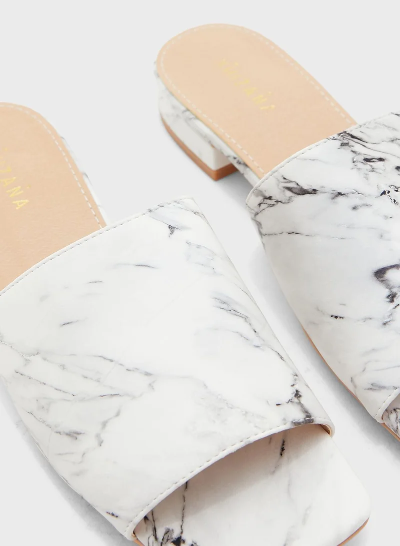 Khizana Square Toe Marble Print Mule Sandal