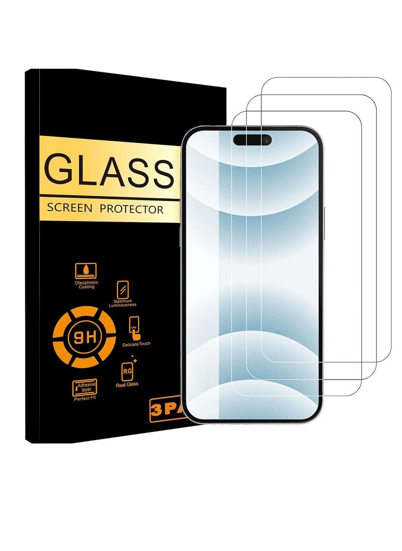 Generic iPhone 15 9H Tempered Glass Screen Protector, 3-Pack, Ultra Clear, Scratch Resistant, Anti-Fingerprint, Case-Friendly, Includes Installation Tools  - Image 1