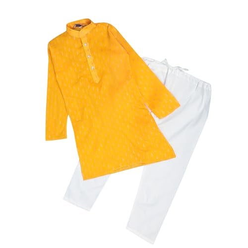 Pro-Ethic Style Developer Cotton Kurta Pajama For Kid's Boys Traditional dress Kurta Pajama set (S-234), 7-8 years, Yellow - Image 1