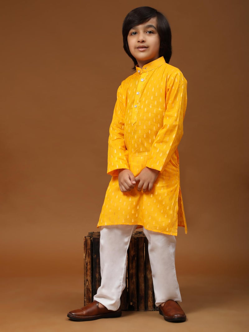 Pro-Ethic Style Developer Cotton Kurta Pajama For Kid's Boys Traditional dress Kurta Pajama set (S-234), 7-8 years, Yellow - Image 3