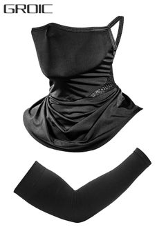 GROIC 3-Pieces Neck Gaiter Mask with Ear Loops for Men Women Bandana Face Cover Scarf Cycling Outdoors Sports Soft Elasticity Quick-dry with Cooling Ice Silk Arm Sleeves Summer UV Sun Protection  "  - Image 1