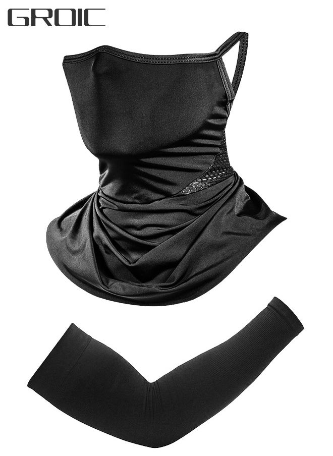 GROIC 3-Pieces Neck Gaiter Mask with Ear Loops for Men Women Bandana Face Cover Scarf Cycling Outdoors Sports Soft Elasticity Quick-dry with Cooling Ice Silk Arm Sleeves Summer UV Sun Protection  "  - Image 1