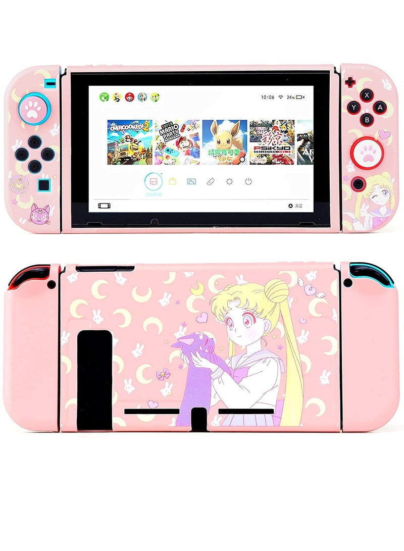 Switch Protective Coverlovely Liquid Silicone Protective Case for Switch Soft Slim Grip Cover Shell for Console and Joy Con Scratch Crack Resistant Easy Install Sailor Moon - Image 1