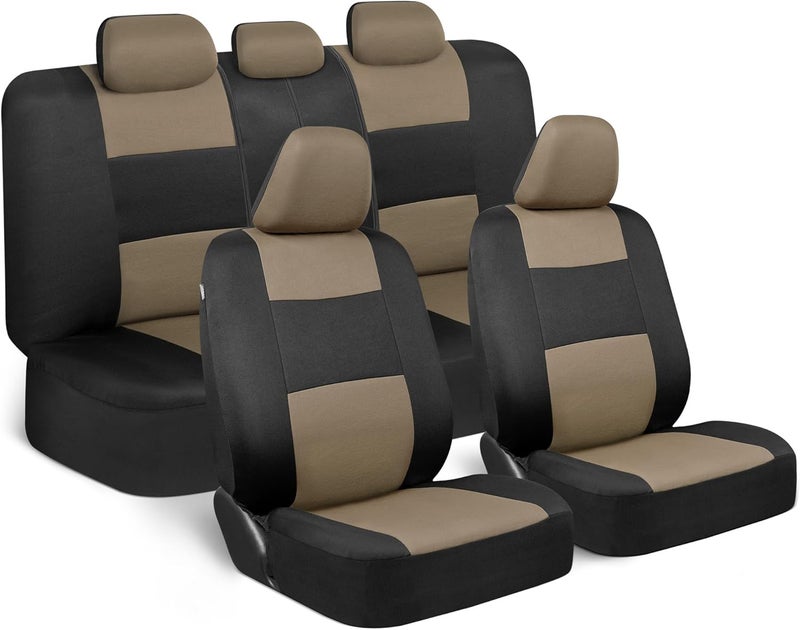 BDK PolyPro Beige Car Seat Covers Full Set with 4-Piece Car Floor Mats - Image 3