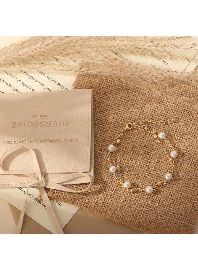 ENASAL 1/4/6Pcs Bridesmaid Proposal Gifts,Gold Pearl Bracelets for Women,18K Gold Plated Layered Bracelets for Wedding Bridal Party, Medium, no gemstone - Image 5