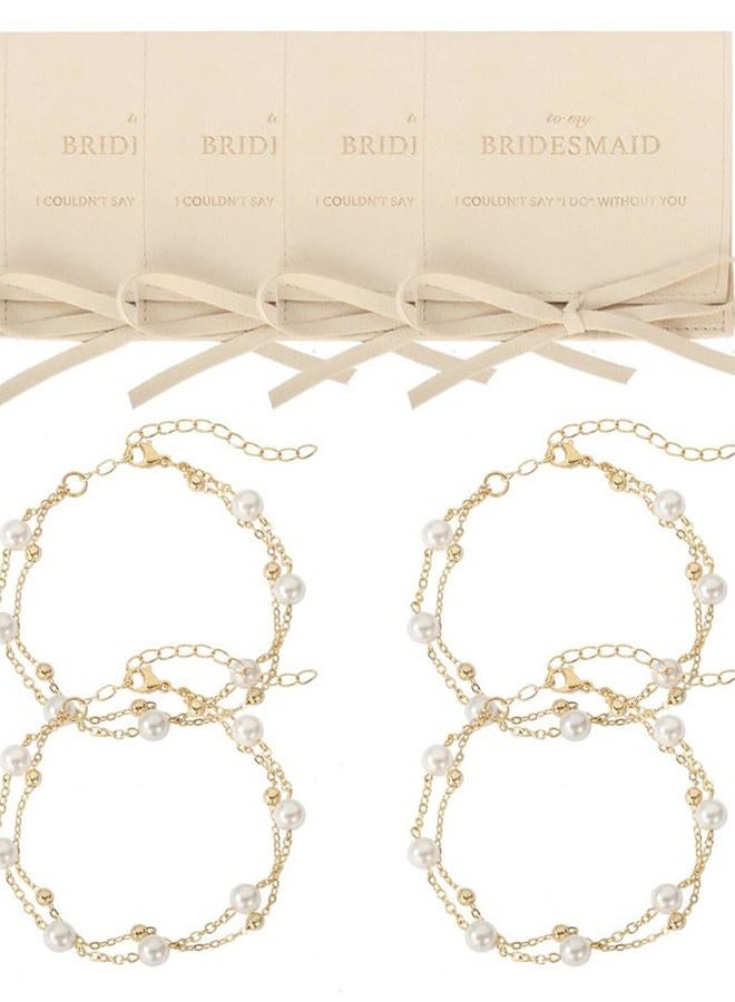 ENASAL 1/4/6Pcs Bridesmaid Proposal Gifts,Gold Pearl Bracelets for Women,18K Gold Plated Layered Bracelets for Wedding Bridal Party, Medium, no gemstone - Image 1