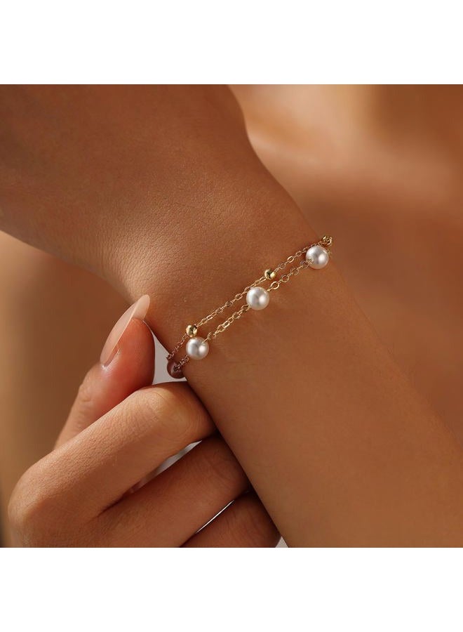 ENASAL 1/4/6Pcs Bridesmaid Proposal Gifts,Gold Pearl Bracelets for Women,18K Gold Plated Layered Bracelets for Wedding Bridal Party, Medium, no gemstone - Image 2