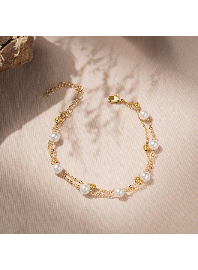 ENASAL 1/4/6Pcs Bridesmaid Proposal Gifts,Gold Pearl Bracelets for Women,18K Gold Plated Layered Bracelets for Wedding Bridal Party, Medium, no gemstone - Image 4