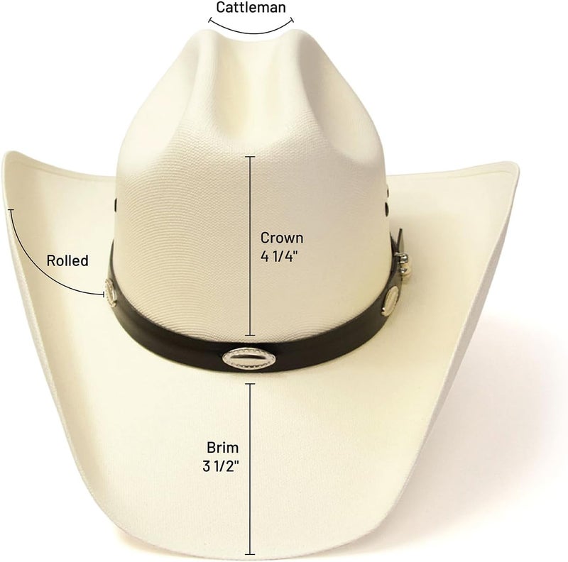 Western Express Natural Straw Cowboy Hat for Men and Women - Cattleman Style with Black Hat Band and Silver Conchos - Image 3
