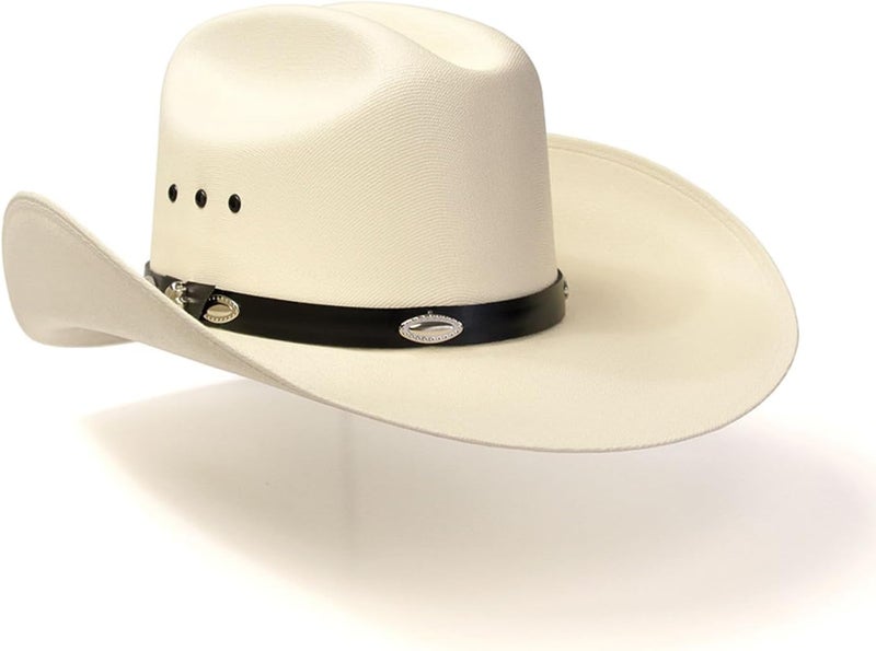 Western Express Natural Straw Cowboy Hat for Men and Women - Cattleman Style with Black Hat Band and Silver Conchos - Image 2