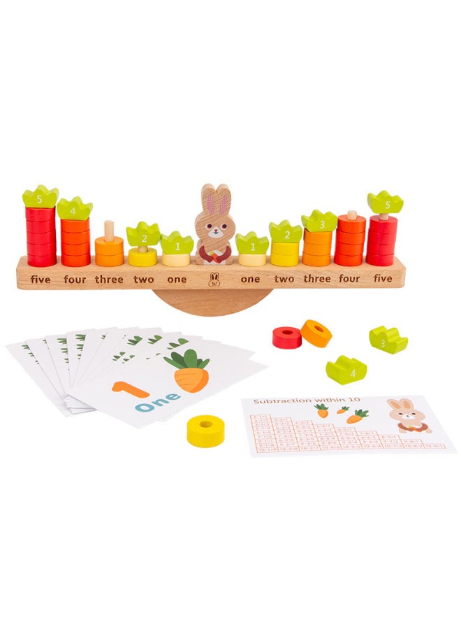 Children's Rabbit Balance Building Blocks Add And Subtract Counting Ring Toy Wooden Early Education Desktop Game Parent-Child Interaction-Color:Rabbit Balance  - Image 2