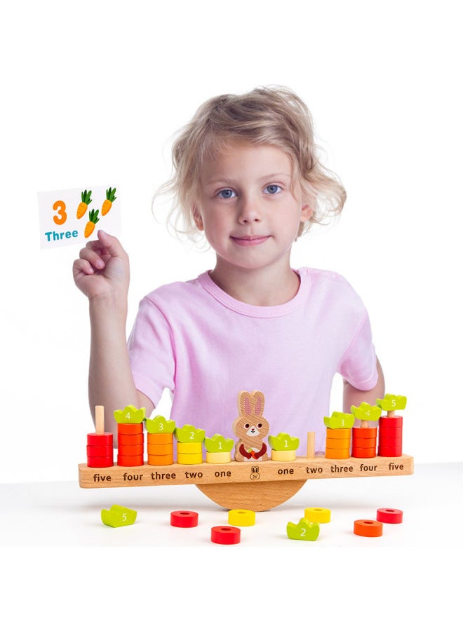 Children's Rabbit Balance Building Blocks Add And Subtract Counting Ring Toy Wooden Early Education Desktop Game Parent-Child Interaction-Color:Rabbit Balance  - Image 4