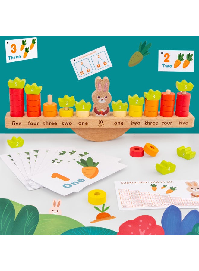 Children's Rabbit Balance Building Blocks Add And Subtract Counting Ring Toy Wooden Early Education Desktop Game Parent-Child Interaction-Color:Rabbit Balance  - Image 3